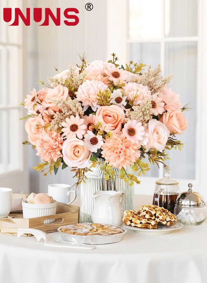 UNUNS Artificial Flowers,Artificial Plants Like Real Artificial Bouquet 3 Packs Silk Artificial Roses Bouquet with Daisy Chrysanthemum Champagne Flowers for Centerpiece Table Wedding Party Home Decor - Image 5
